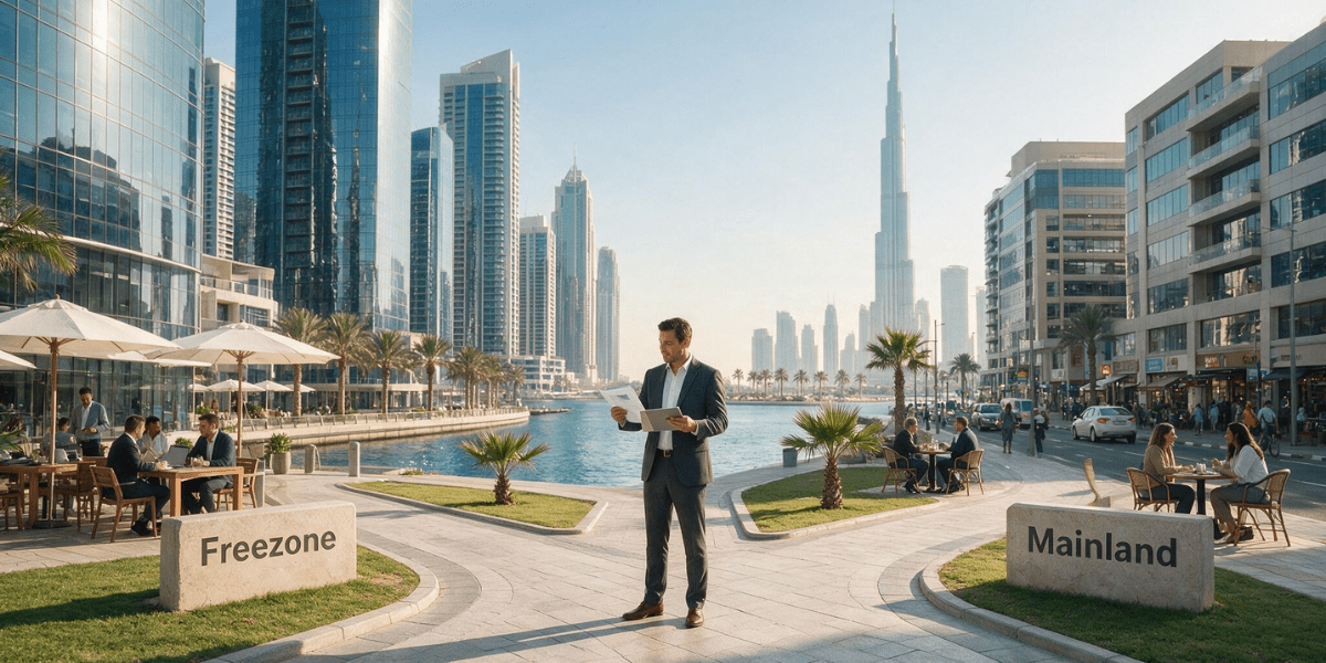 A business founder thinking to choose the best between mainland and freezone in UAE